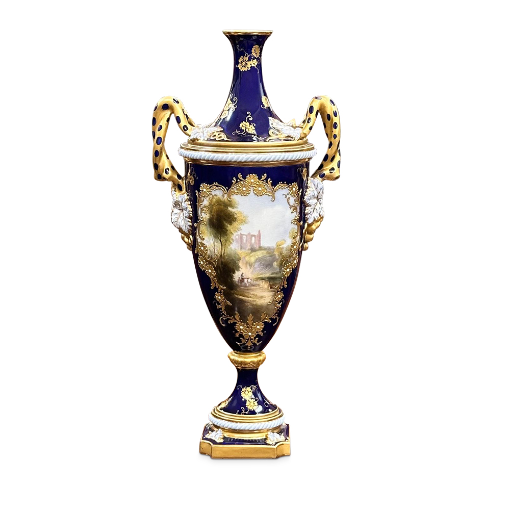 Royal Worcester Harry Davis handpainted landscape double handled vase shape 2453 c.1910