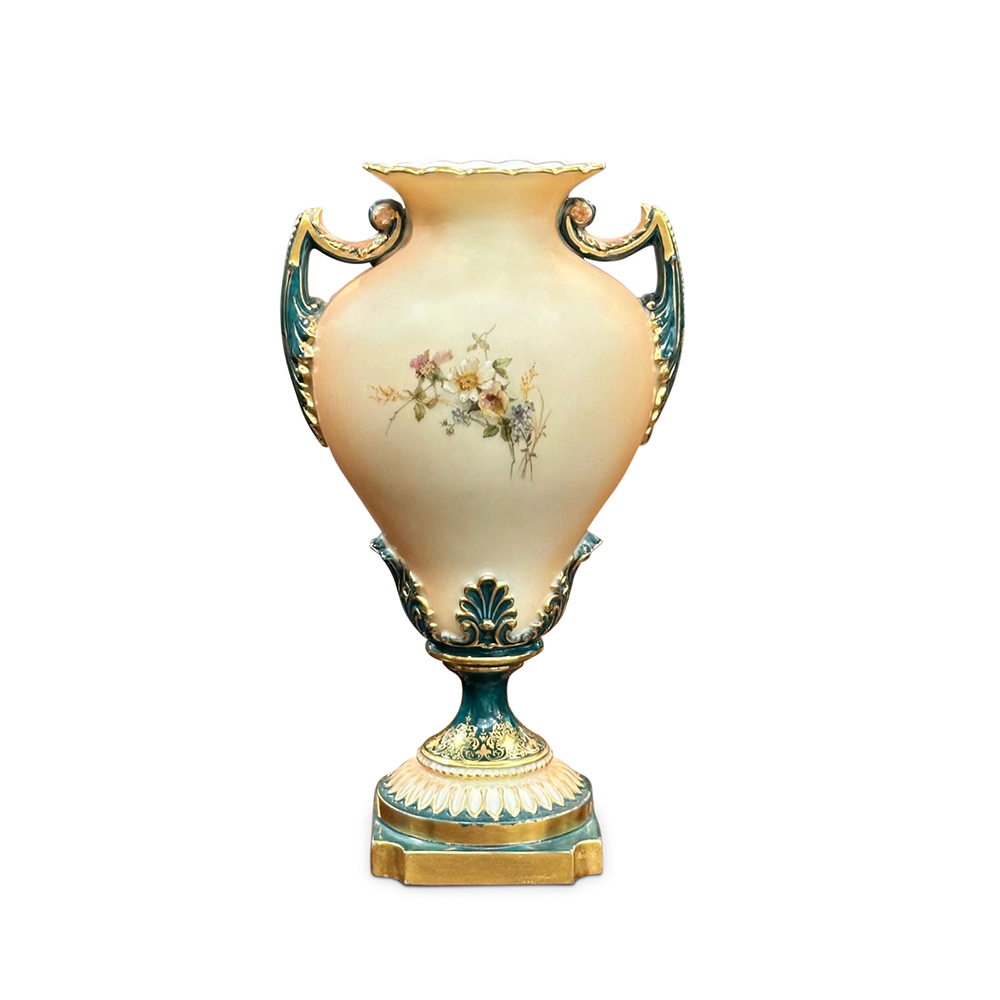 Royal Worcester blush ivory green and floral gilt baluster shape 1959 vase 1899