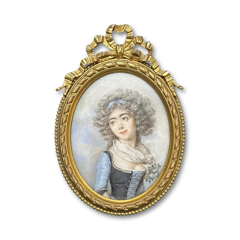 Superb quality Georgian ivory handpainted portrait of a lady, gilt bronze frame c.1810