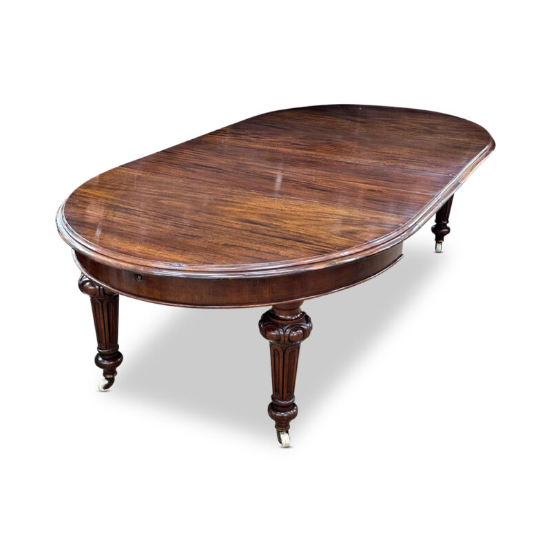 Victorian mahogany 3 leaf d end dining table on casters c.1860