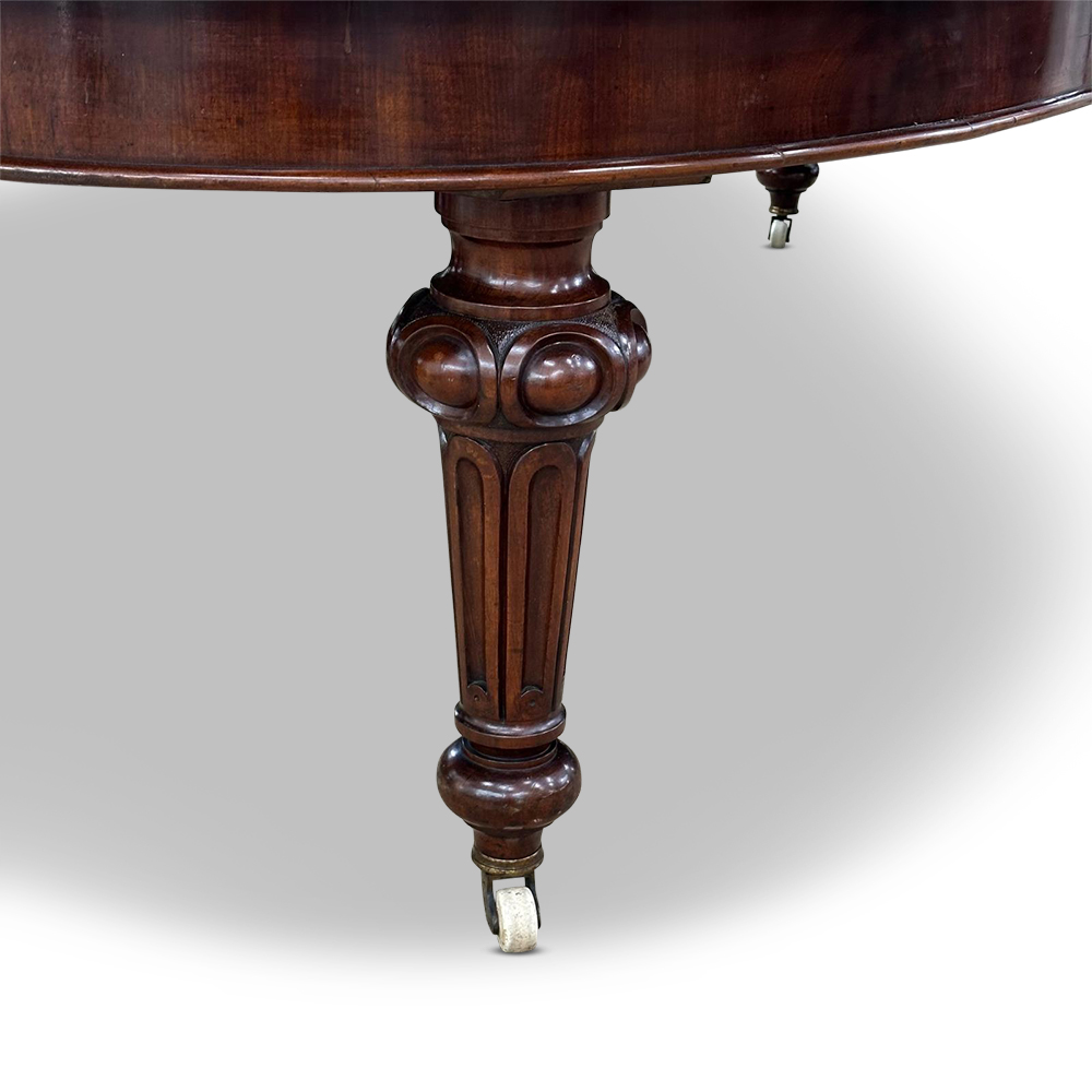 Victorian mahogany 3 leaf d end dining table on casters c.1860