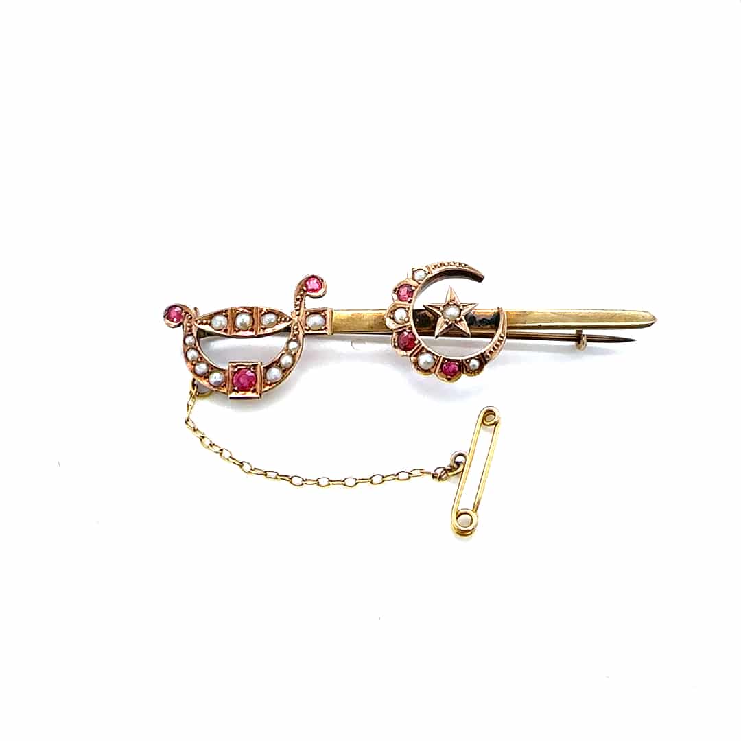 15ct ruby and pearl brooch c.1900