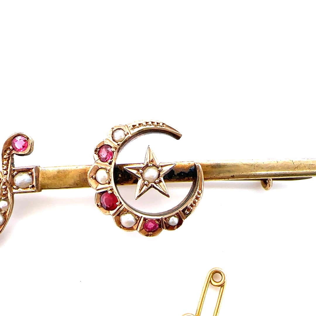 15ct ruby and pearl brooch c.1900
