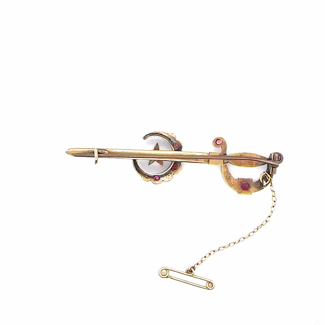 15ct ruby and pearl brooch c.1900