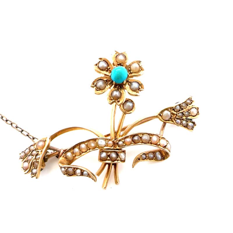 15ct ruby and pearl brooch c.1900