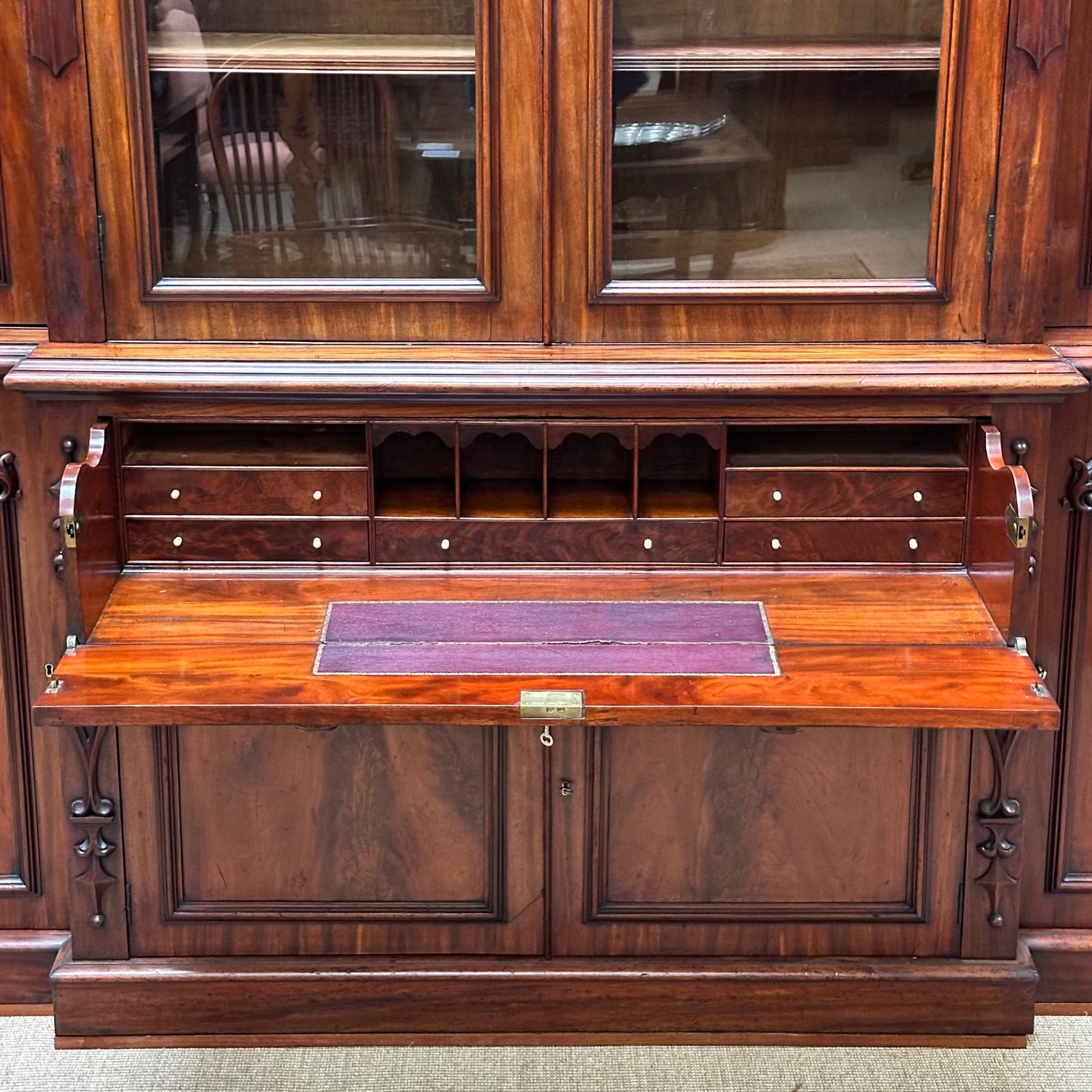 William IV Mahogany 4 Door Breakfront Secretaire Bookcase. c.1840