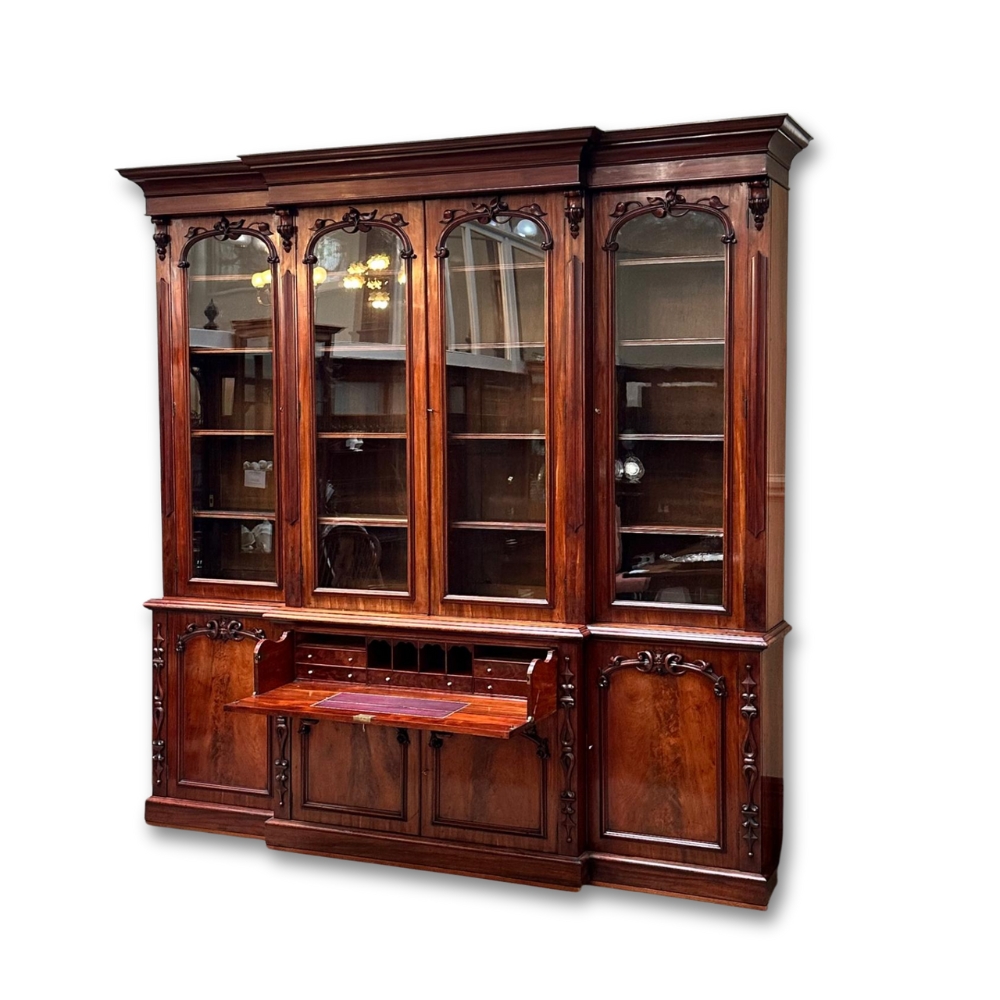 William IV Mahogany 4 Door Breakfront Secretaire Bookcase. c.1840