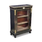 19th century English ebonised single single door pier cabinet with ormolu mounts c.1890 side