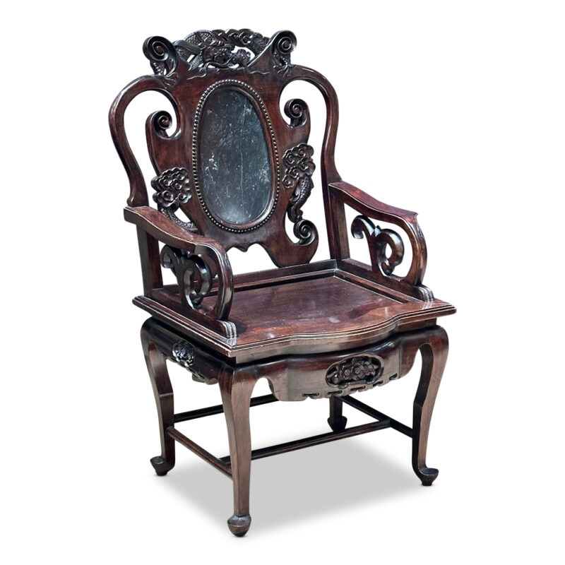 Early 20th century Chinese hardwood armchair with oval marble panel c.1910