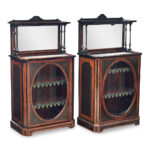 Near pair 19th century English burr walnut and ebonised music cabinets c.1870