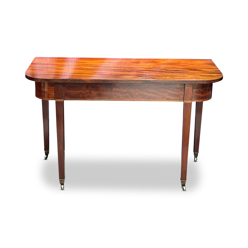 Pr Georgian mahogany console tables with tunbridgeware banding c.1800