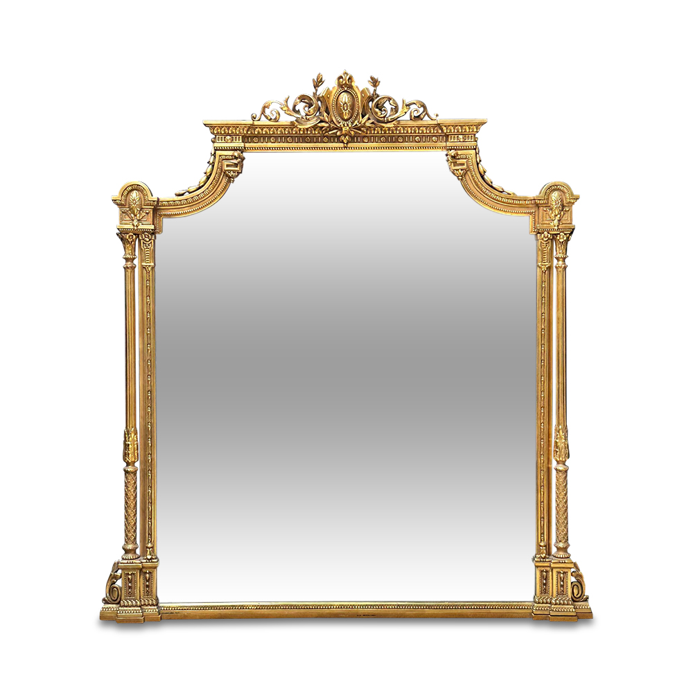 Superb French gilt overmantle mirror of grand proportions c.1880