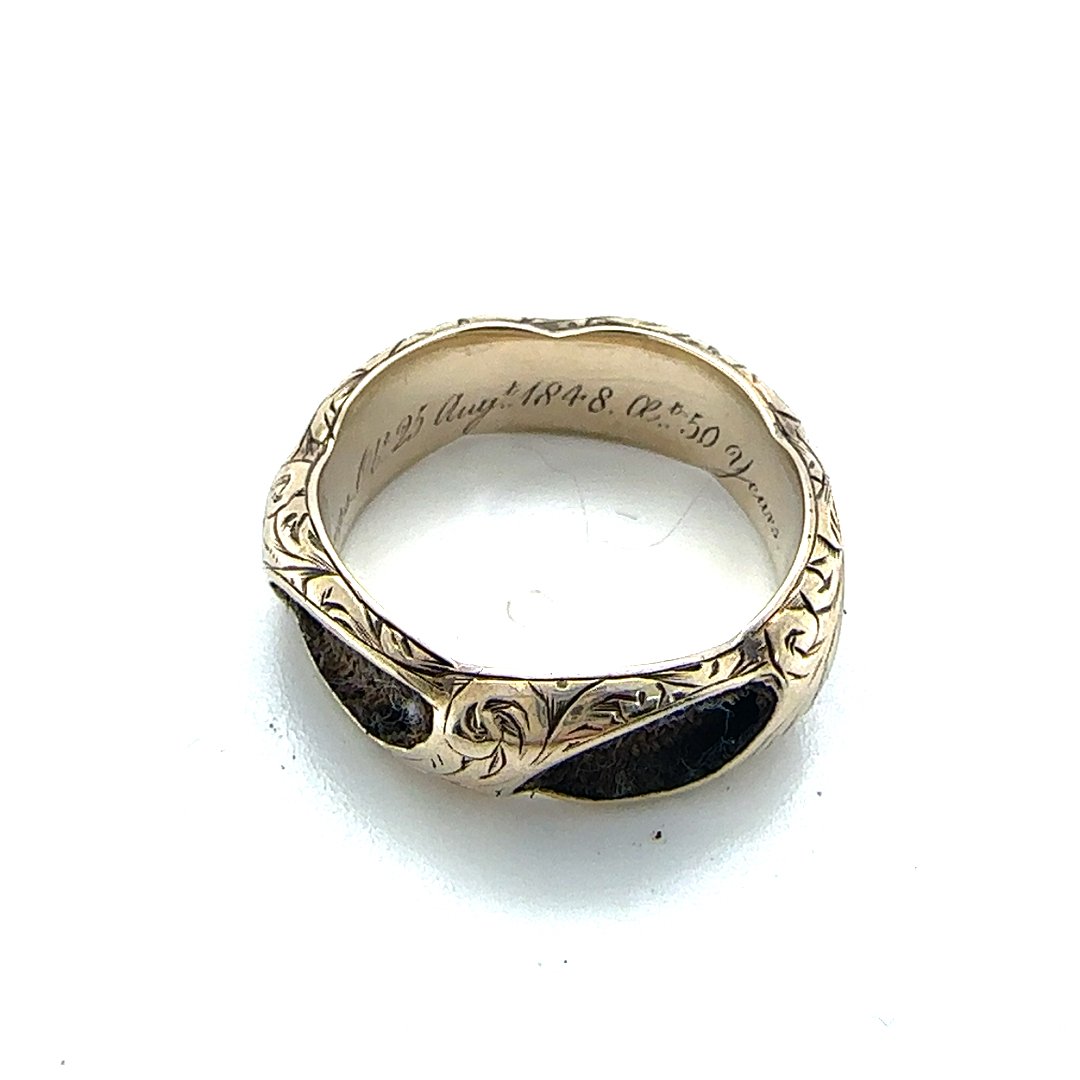 19th century 9ct engraved mourning ring c.1848