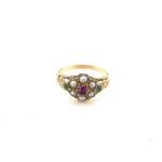 Antique 15ct forget me not ring set with ruby and emerald c.1810