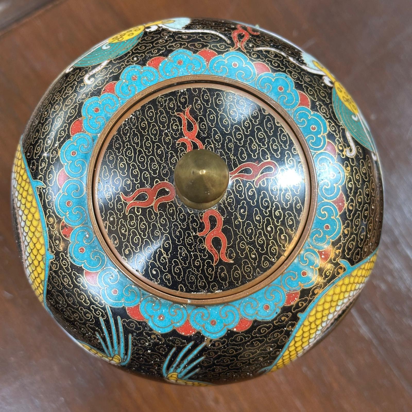 Chinese cloisonne vase with dragon chasing pearl