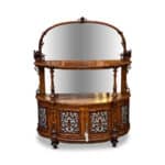 English burr walnut bow fronted mirror backed cabinet c.1870