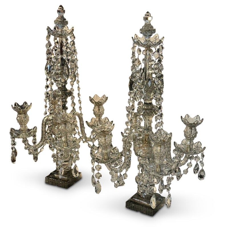 Exquisite pair of glass Girandole 4 branch centre pieces c.1820
