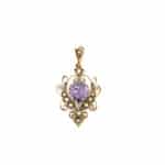 15ct rose gold pendant with heart shaped amethyst and seed pearls