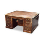 19th century French mahogany partners desk with tooled leather top and swag handles c.1880
