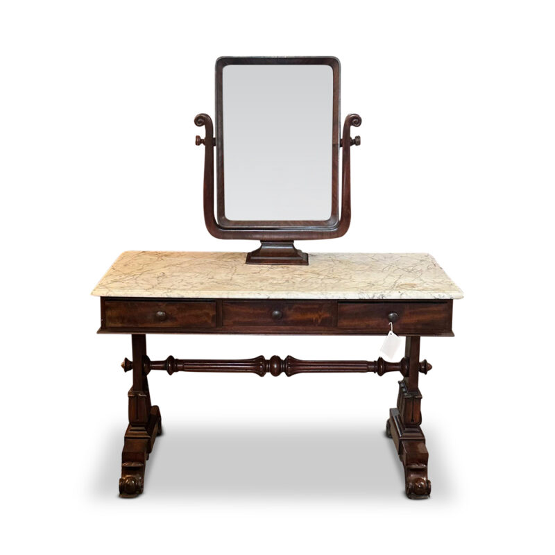 English William IV mahogany dressing table with carrara marble top c.1840 detail