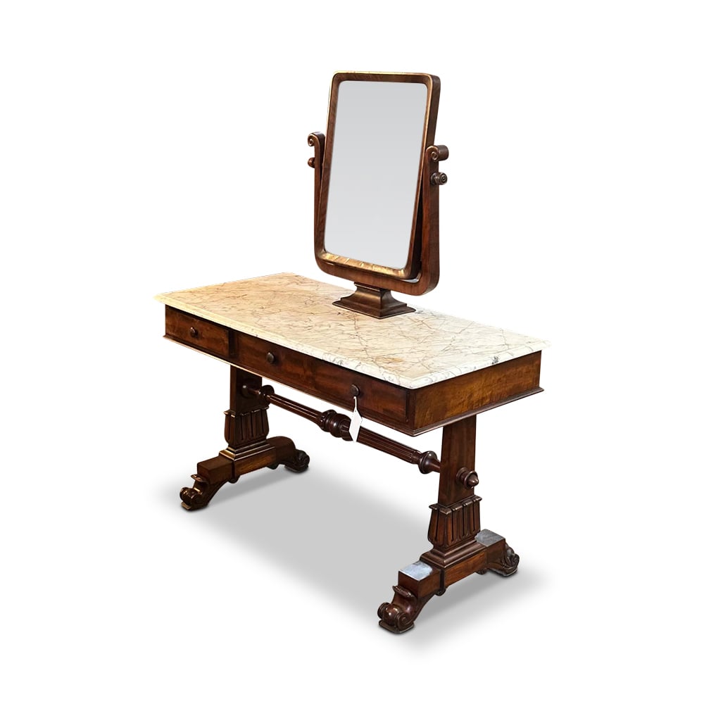 English William IV mahogany dressing table with carrara marble top c.1840 detail