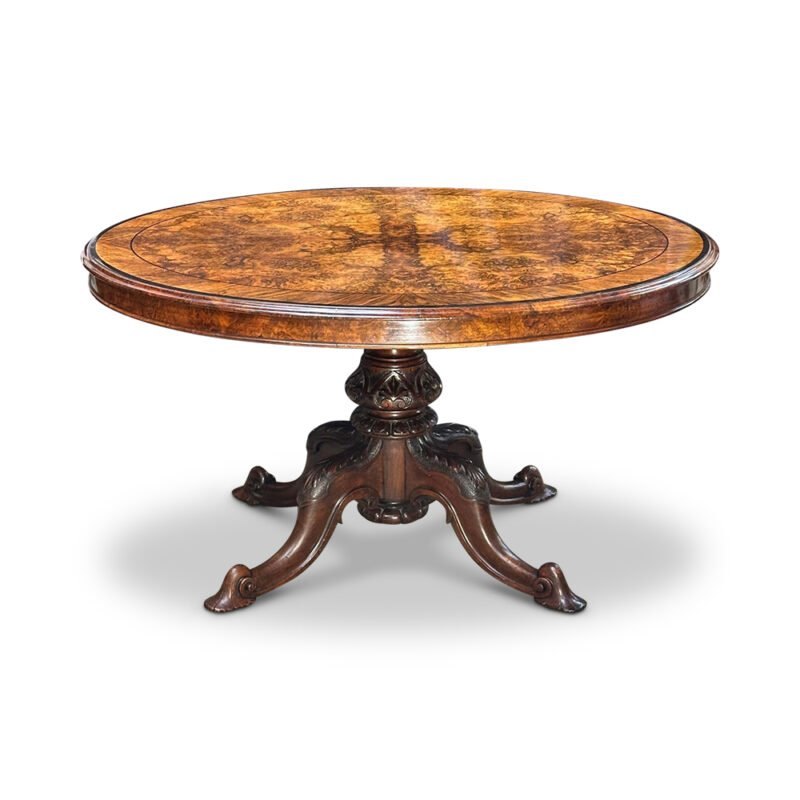 English burr walnut crossbanded oval centre table c.1870