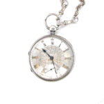 English sterling silver open faced pocket watch and fob chain c.1871