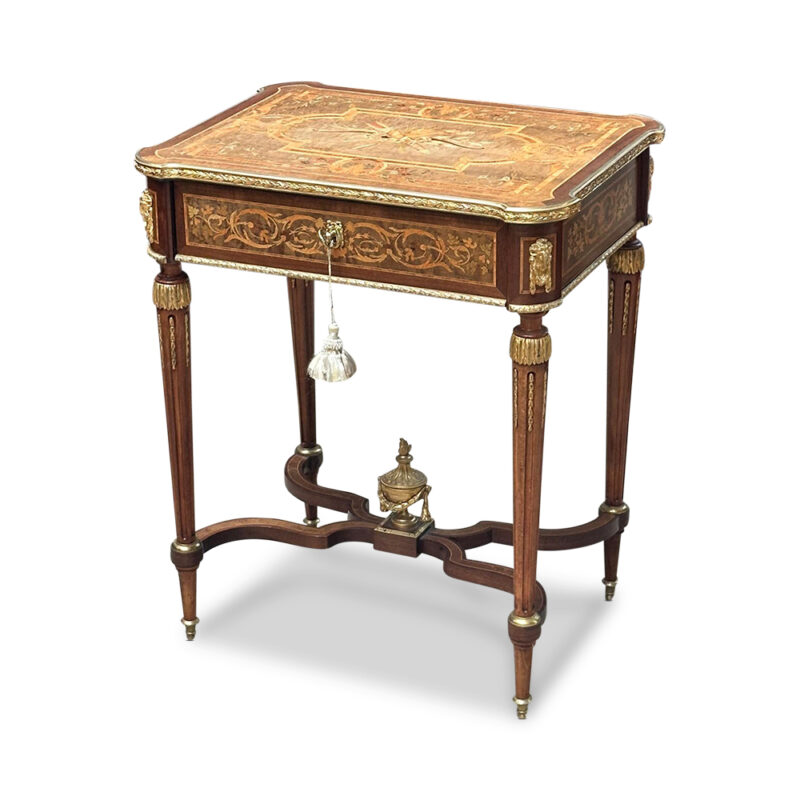 French Napoleon III jewellery table with ormolu mounts and fine marquetry inlays c.1860