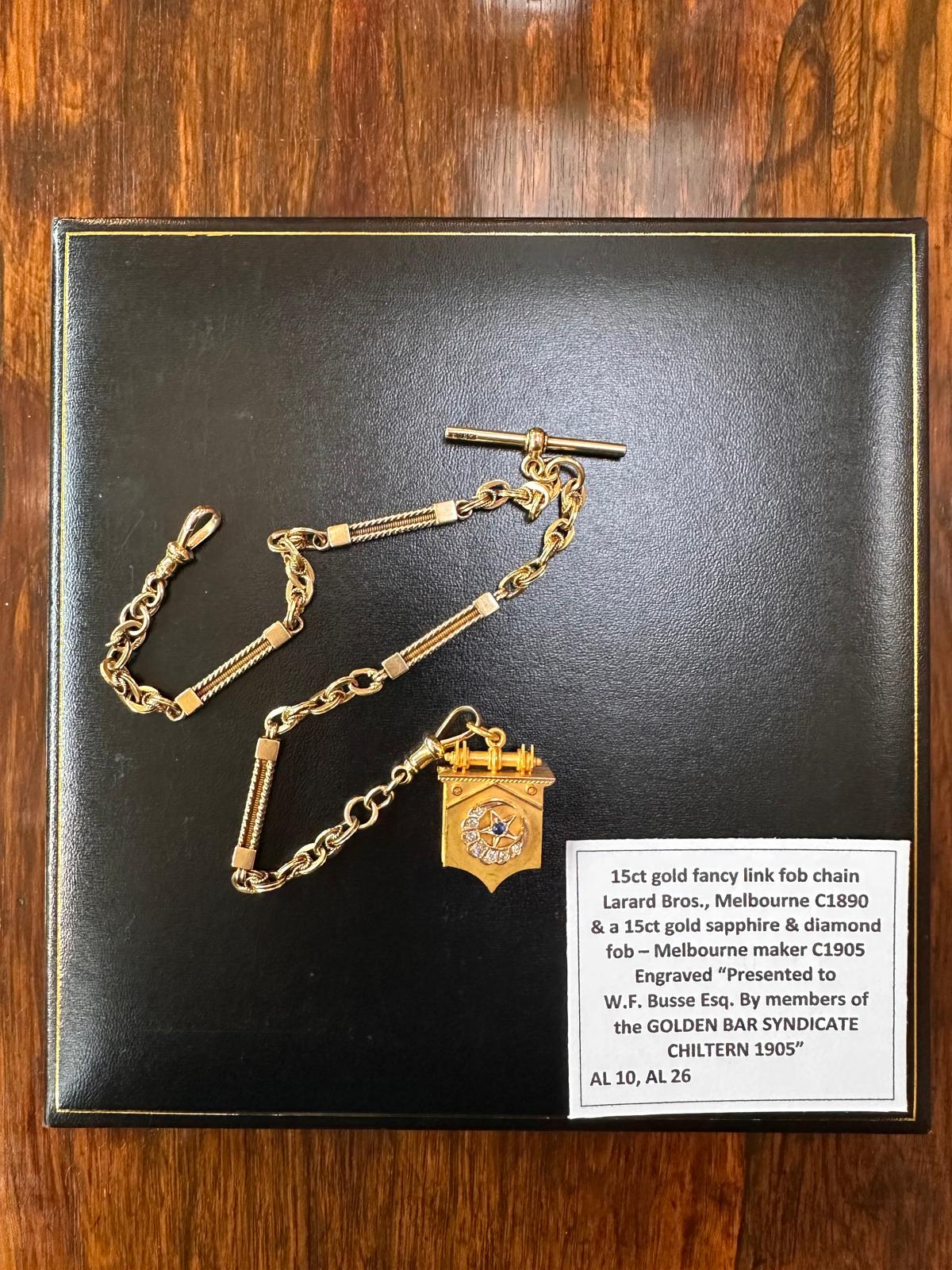 15ct gold fancy link fob chain by Larard Bros. Melbourne c.1890