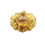 15ct gold filigree brooch with oval citrine and 4 emeralds c.1870