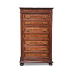 19th century French satinwood and walnut 8 drawer chest with bronze handles c.1870