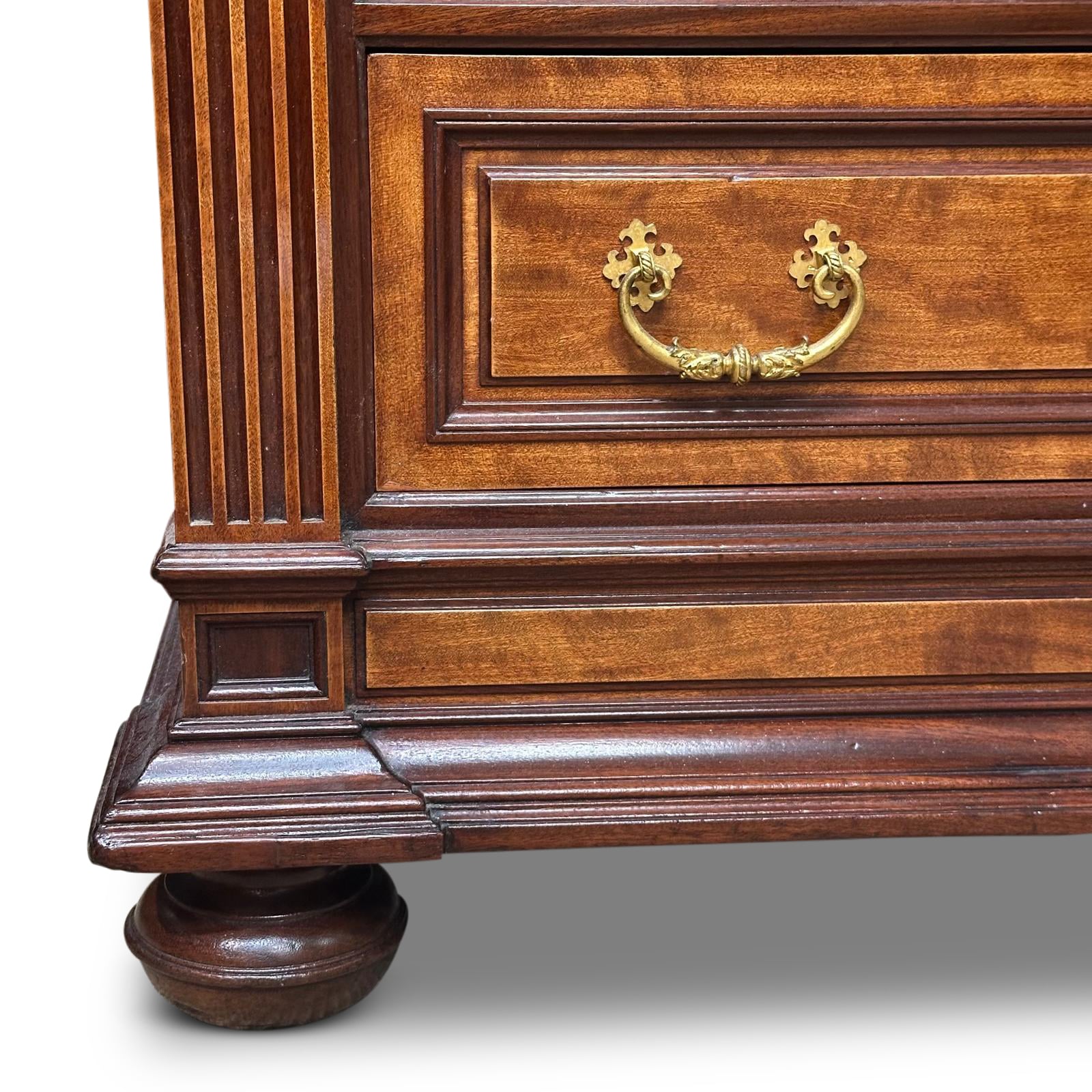 19th century French satinwood and walnut 8 drawer chest with bronze handles c.1870
