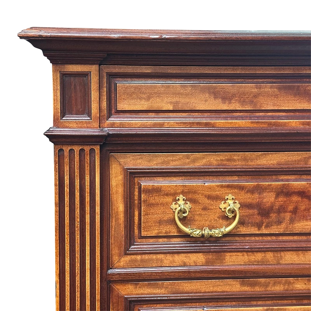 19th century French satinwood and walnut 8 drawer chest with bronze handles c.1870