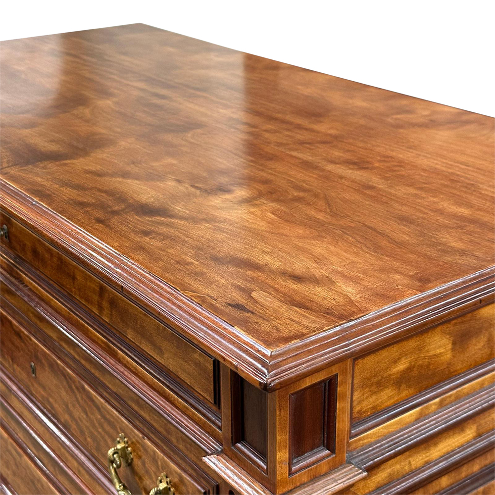 19th century French satinwood and walnut 8 drawer chest with bronze handles c.1870