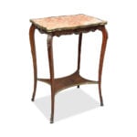 19th century French beech and rosewood rouge marble occasional table with quartered veneer and ormolu mounts