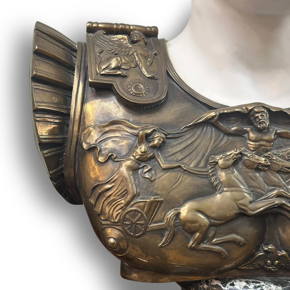 Late 20th century marble and bronze bust of Ceaser
