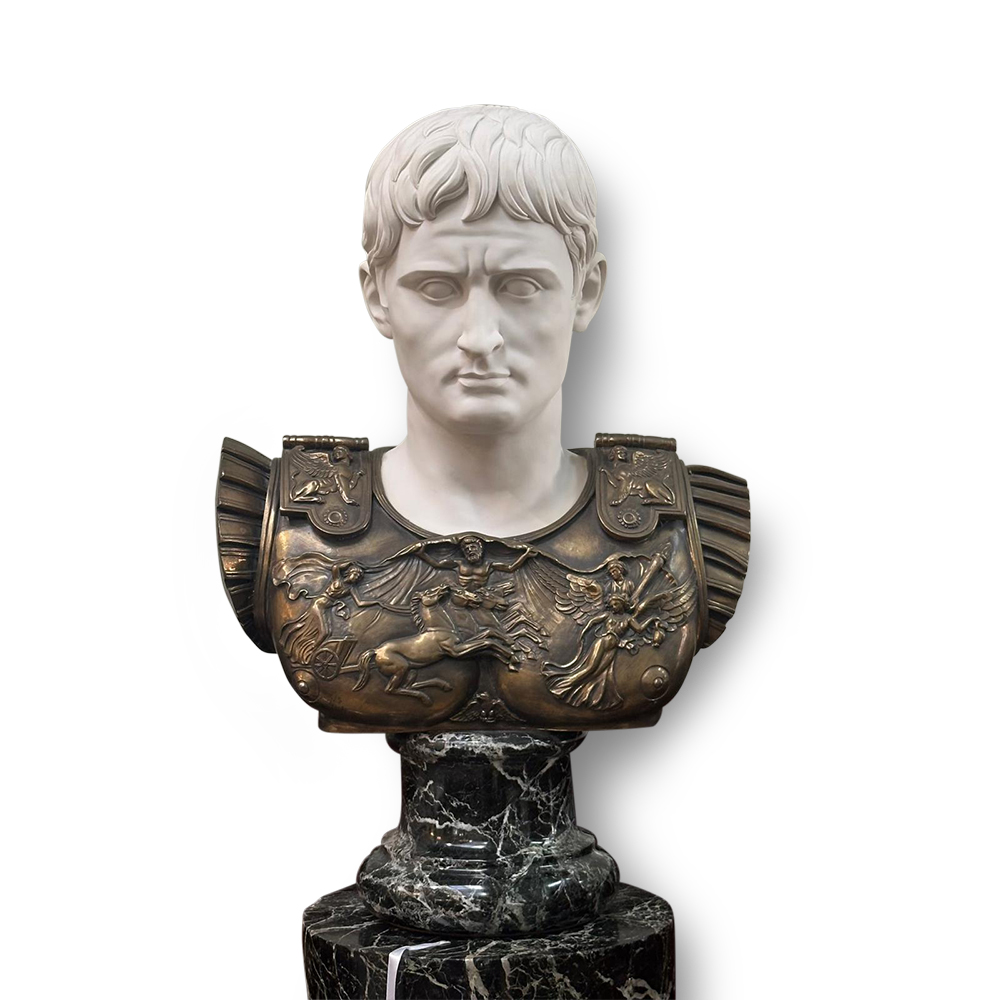 Late 20th century marble and bronze bust of Ceaser