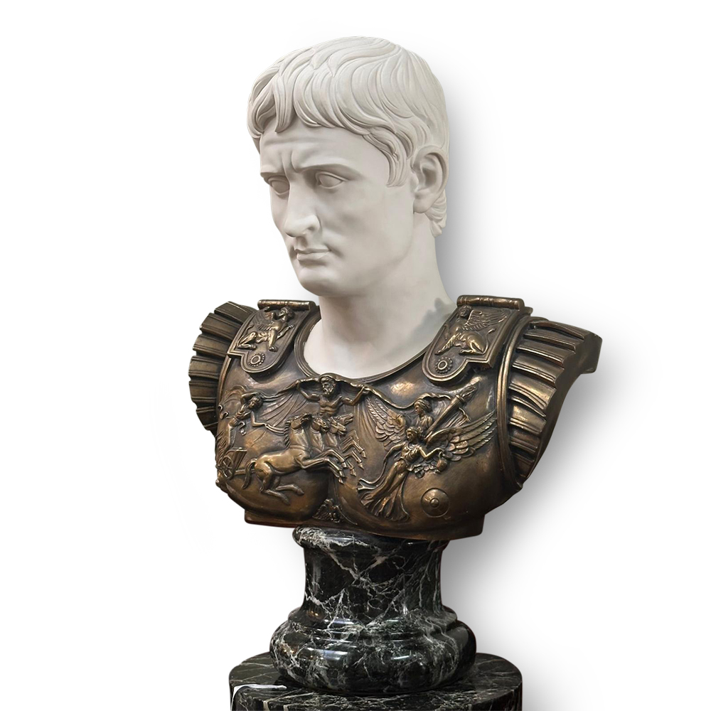 Late 20th century marble and bronze bust of Ceaser