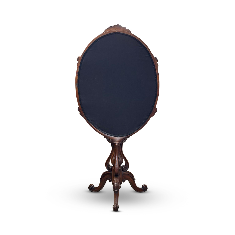 19th century English walnut tapestry fire screen on pedestal base c.1870