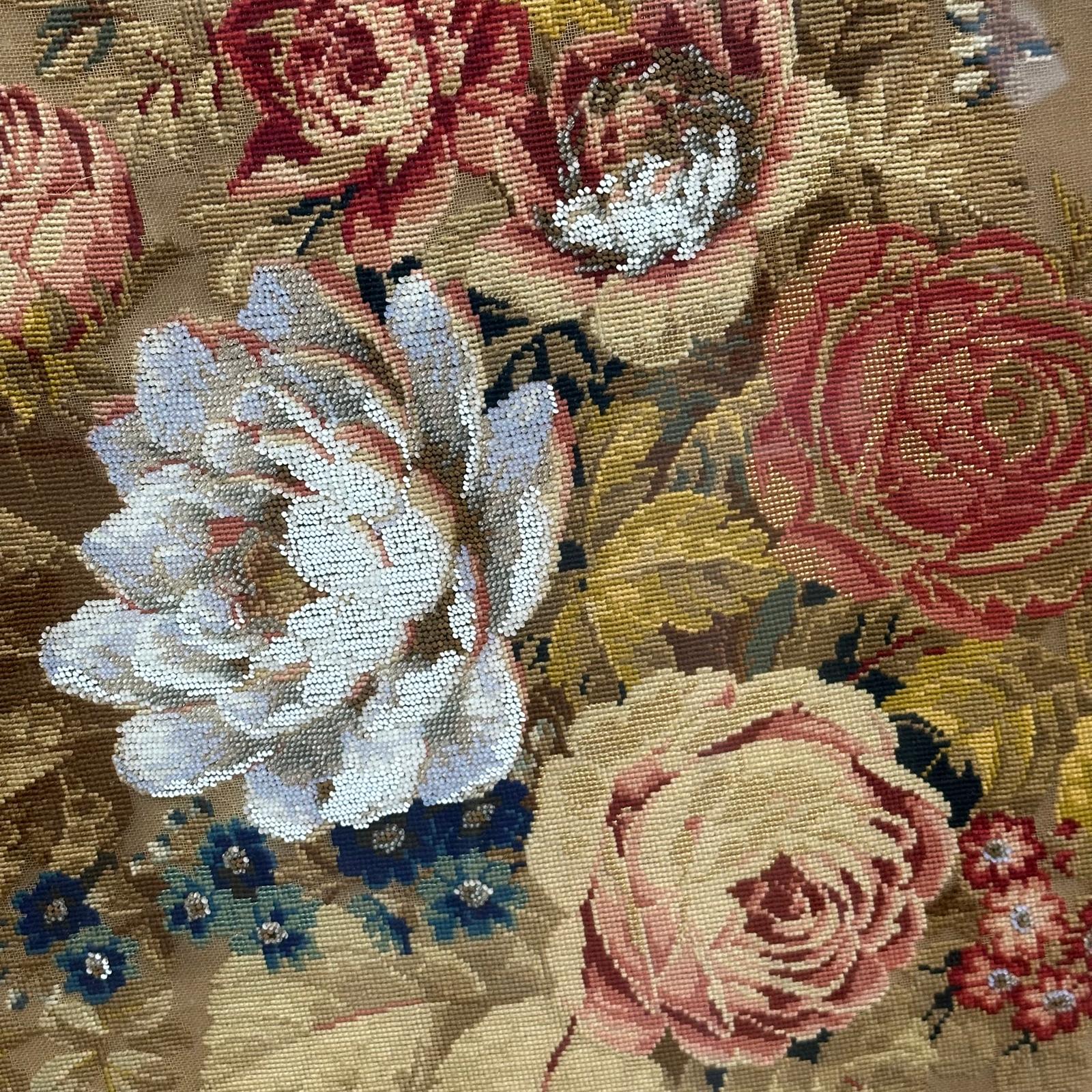 19th century English walnut tapestry fire screen on pedestal base c.1870