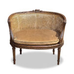 19th century French cane and walnut petit chaise with upholstered seat c.1880