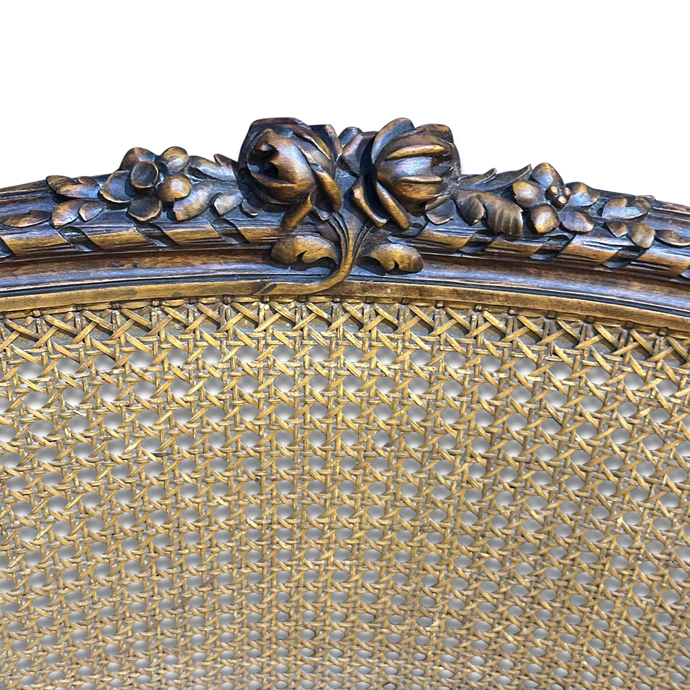 19th century French cane and walnut petit chaise with upholstered seat c.1880
