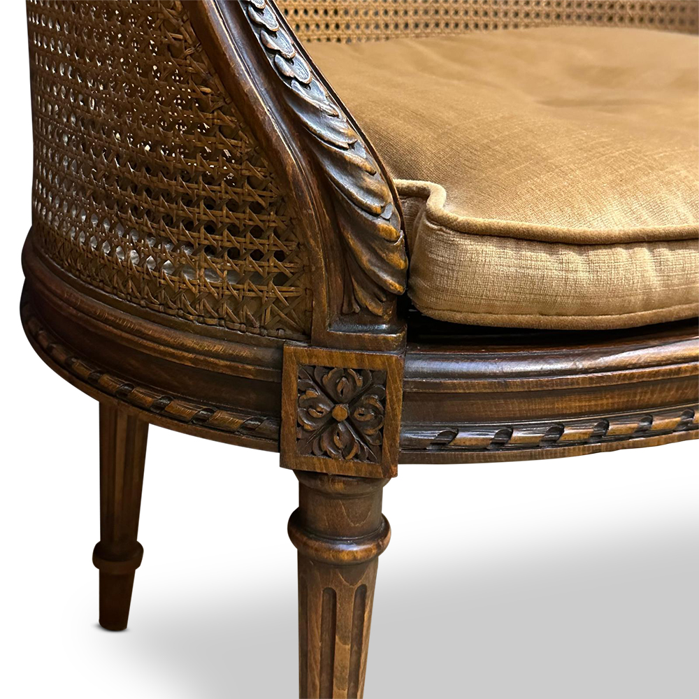 19th century French cane and walnut petit chaise with upholstered seat c.1880