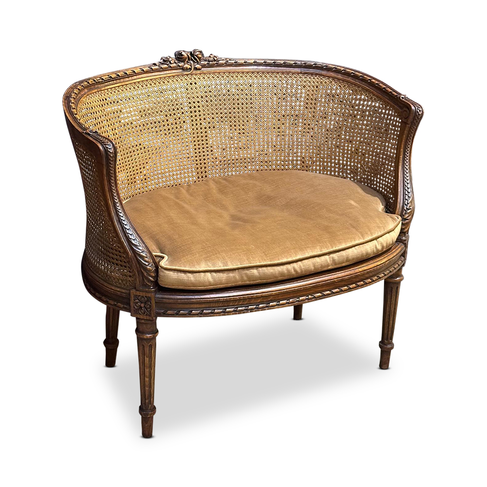 19th century French cane and walnut petit chaise with upholstered seat c.1880