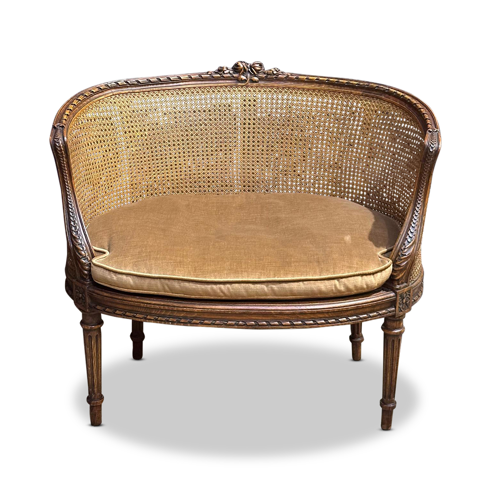 19th century French cane and walnut petit chaise with upholstered seat c.1880