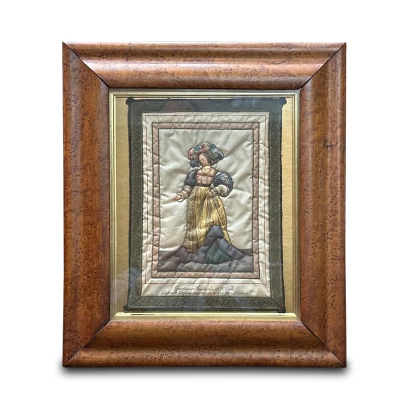 Birds eye maple framed embroidery c.1840