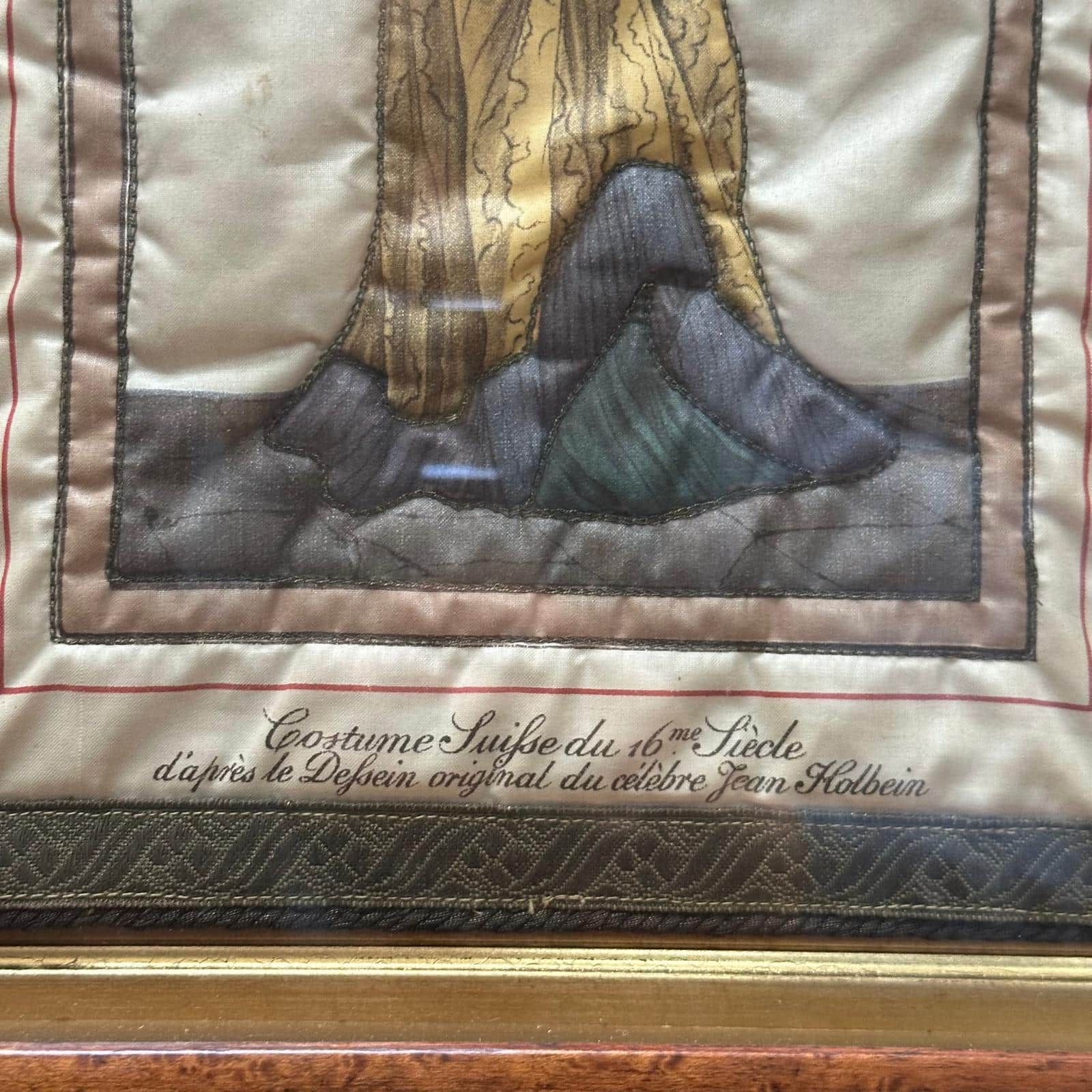 Birds eye maple framed embroidery c.1840