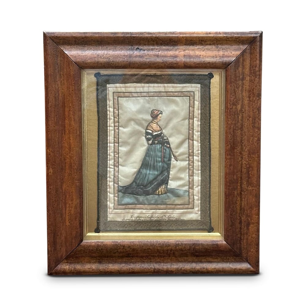 Birds eye maple framed embroidery c.1840
