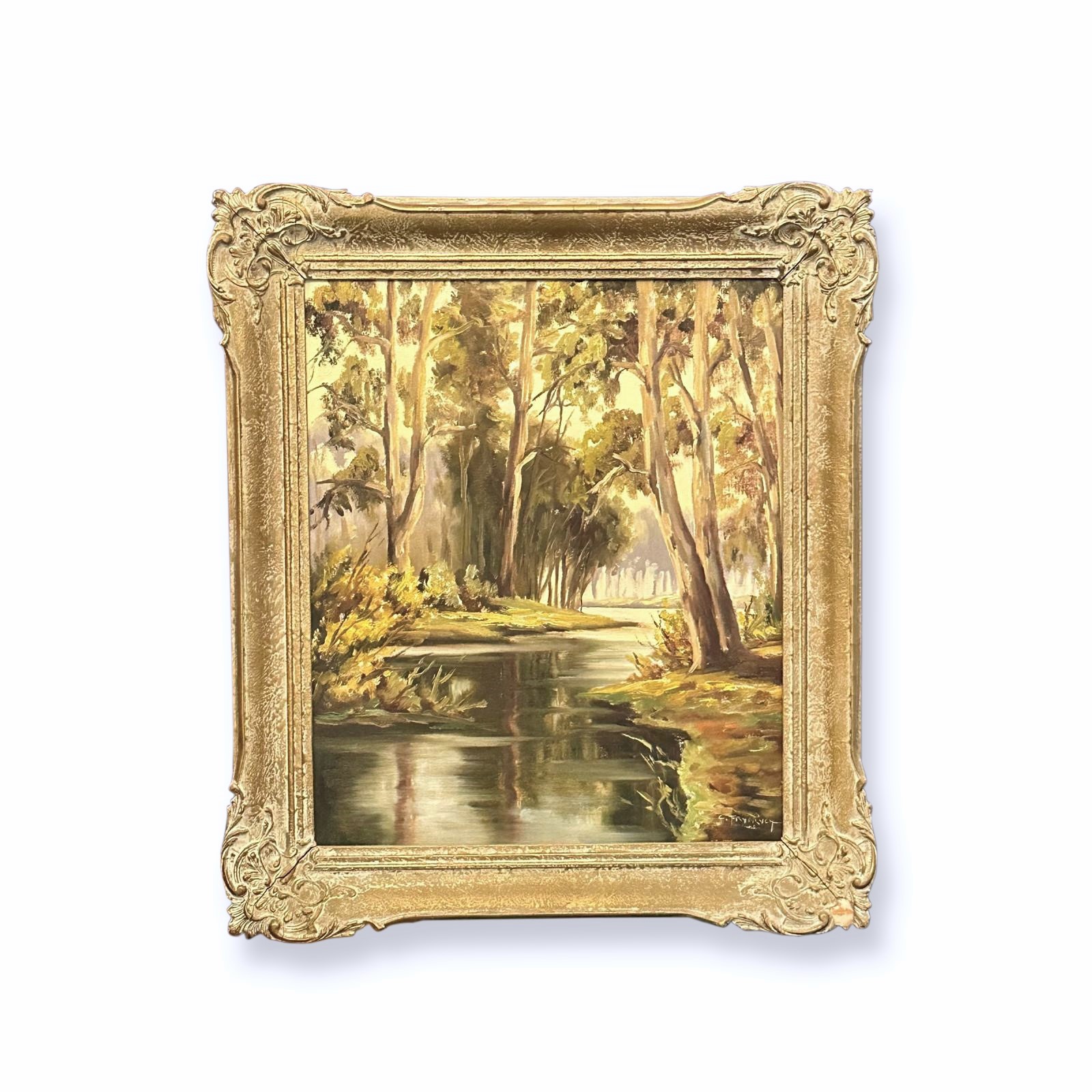 Charles Frydrych 1913-1990 River Gums and Stream oil painting