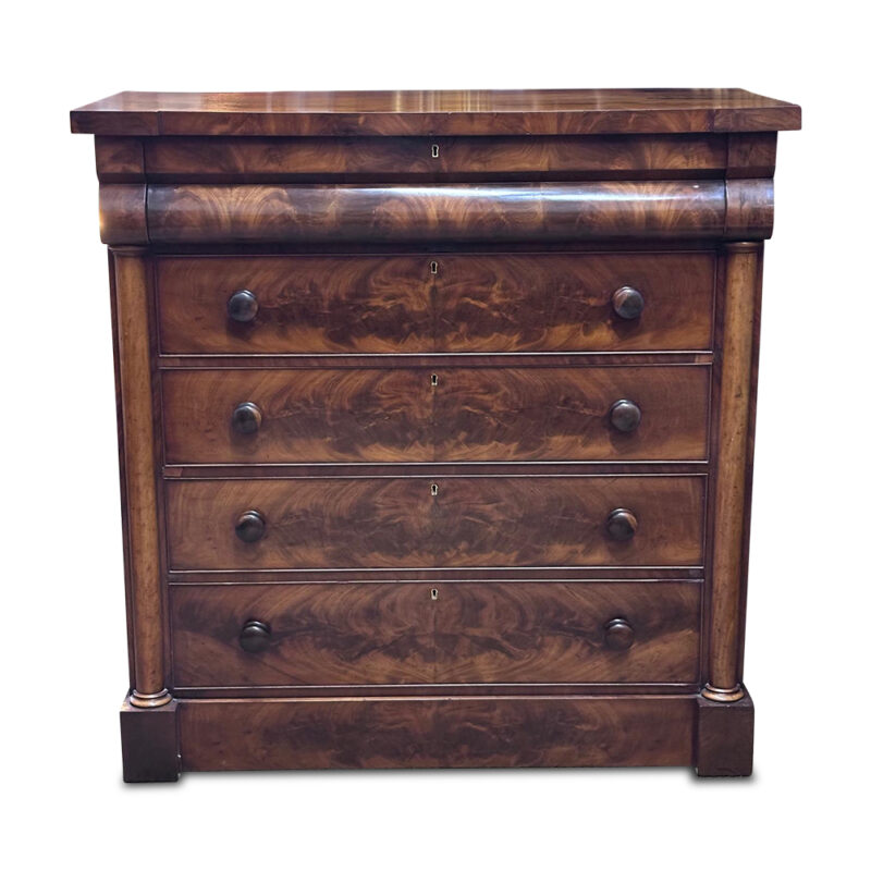 English mahogany 5 drawer chest with turned columns c.1870
